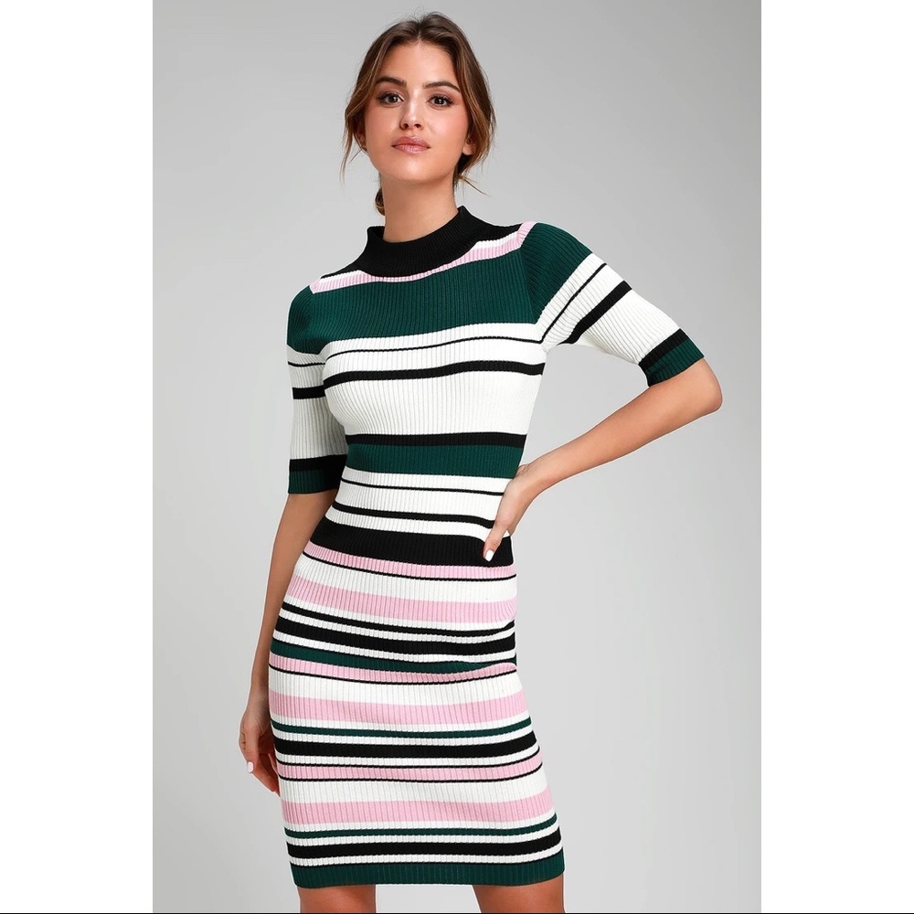 Lulu’s I Like It White Striped Ribbed Midi Dress
